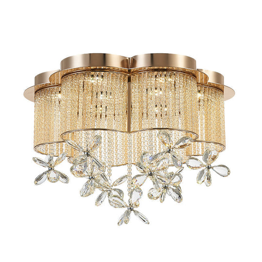 Modern Gold Flower Shade Flushmount LED Pendant Light with Clear Crystal Accents, 19.5"/23.5" Wide