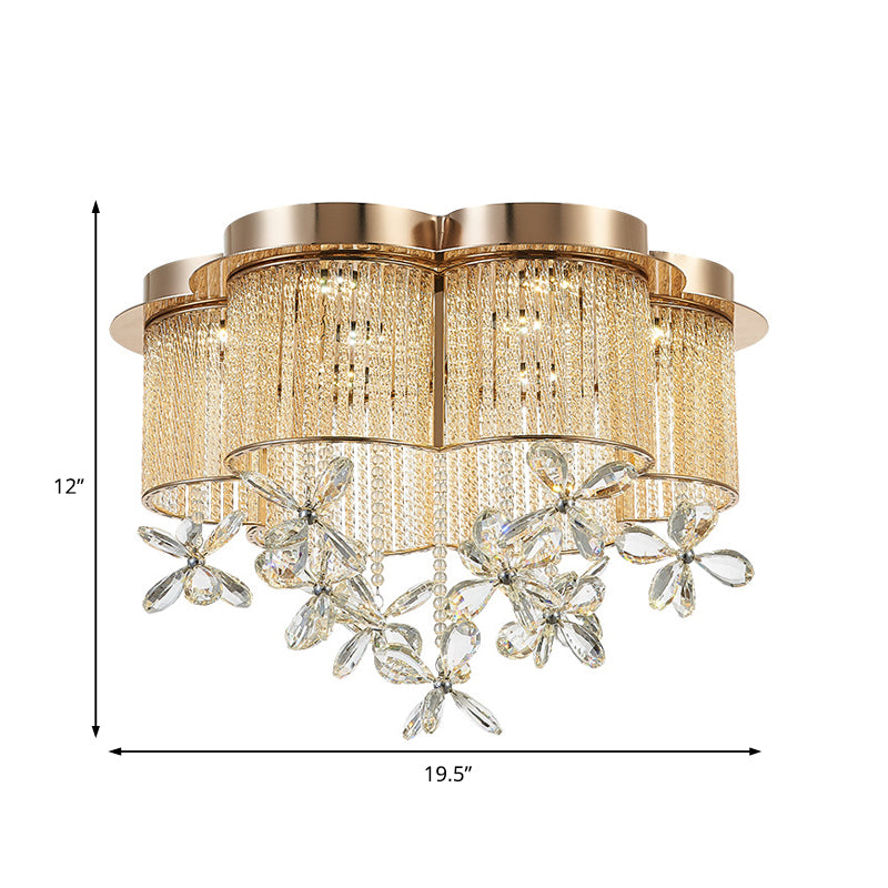 Modern Gold Flower Shade Flushmount LED Pendant Light with Clear Crystal Accents, 19.5"/23.5" Wide