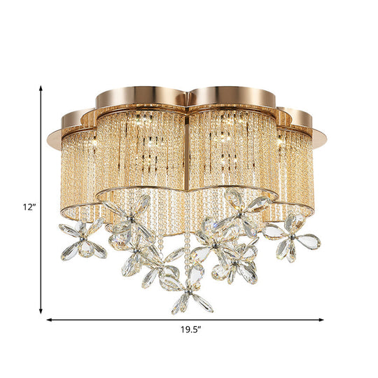 Modern Gold Flower Shade Flushmount LED Pendant Light with Clear Crystal Accents, 19.5"/23.5" Wide