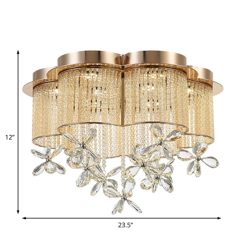 Modern Gold Flower Shade Flushmount LED Pendant Light with Clear Crystal Accents, 19.5"/23.5" Wide