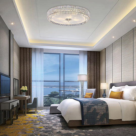 Contemporary Clear Crystal Multi-Head Flush Mount Ceiling Light in Chrome - 16"/19.5" W Drum Flush Mount Lamp