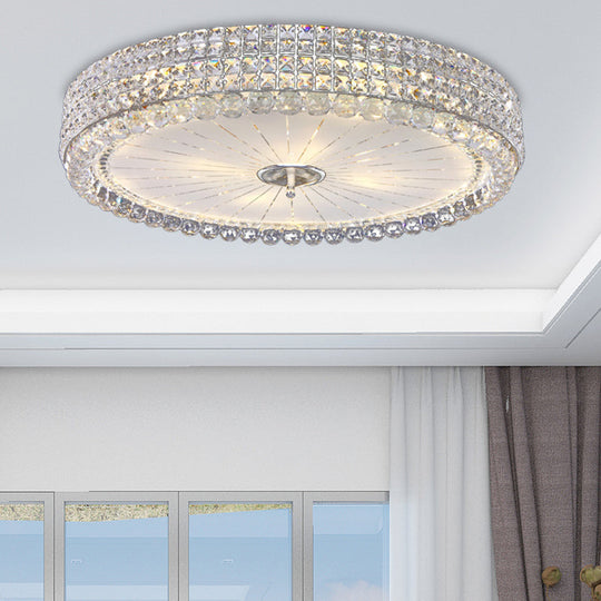 Contemporary Clear Crystal Multi-Head Flush Mount Ceiling Light in Chrome - 16"/19.5" W Drum Flush Mount Lamp