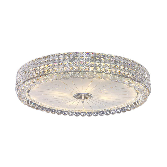 Contemporary Clear Crystal Multi-Head Flush Mount Ceiling Light in Chrome - 16"/19.5" W Drum Flush Mount Lamp