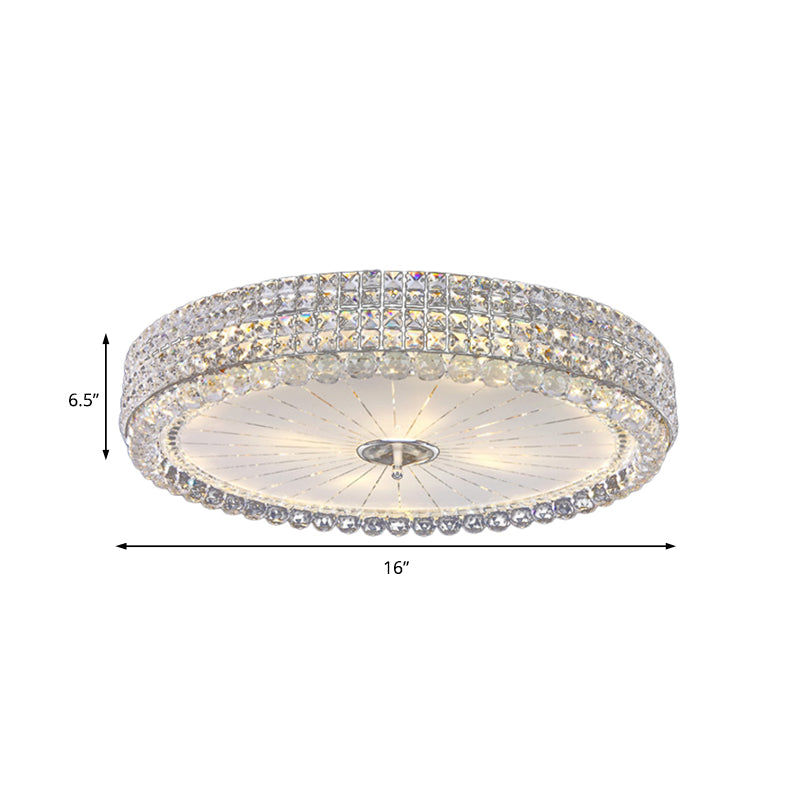 Contemporary Clear Crystal Multi-Head Flush Mount Ceiling Light in Chrome - 16"/19.5" W Drum Flush Mount Lamp