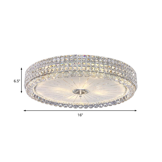 Contemporary Clear Crystal Multi-Head Flush Mount Ceiling Light in Chrome - 16"/19.5" W Drum Flush Mount Lamp