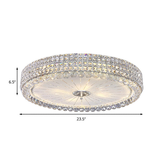 Contemporary Clear Crystal Multi-Head Flush Mount Ceiling Light in Chrome - 16"/19.5" W Drum Flush Mount Lamp