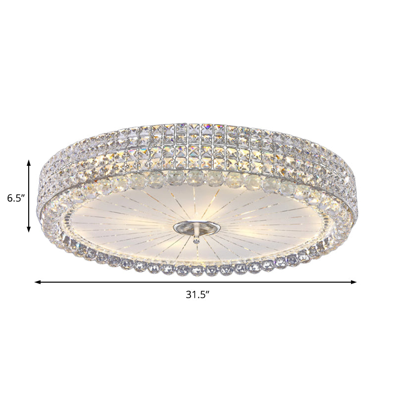 Contemporary Clear Crystal Multi-Head Flush Mount Ceiling Light in Chrome - 16"/19.5" W Drum Flush Mount Lamp