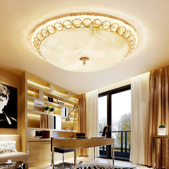 Modern LED Flush Ceiling Light with Textured Glass Bowl, Crystal Accent in Gold - 12"/16" Wide