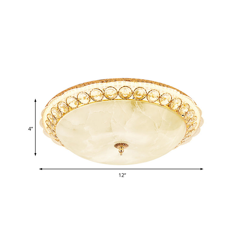 Modern LED Flush Ceiling Light with Textured Glass Bowl, Crystal Accent in Gold - 12"/16" Wide