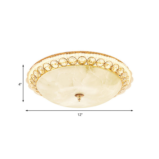 Modern LED Flush Ceiling Light with Textured Glass Bowl, Crystal Accent in Gold - 12"/16" Wide
