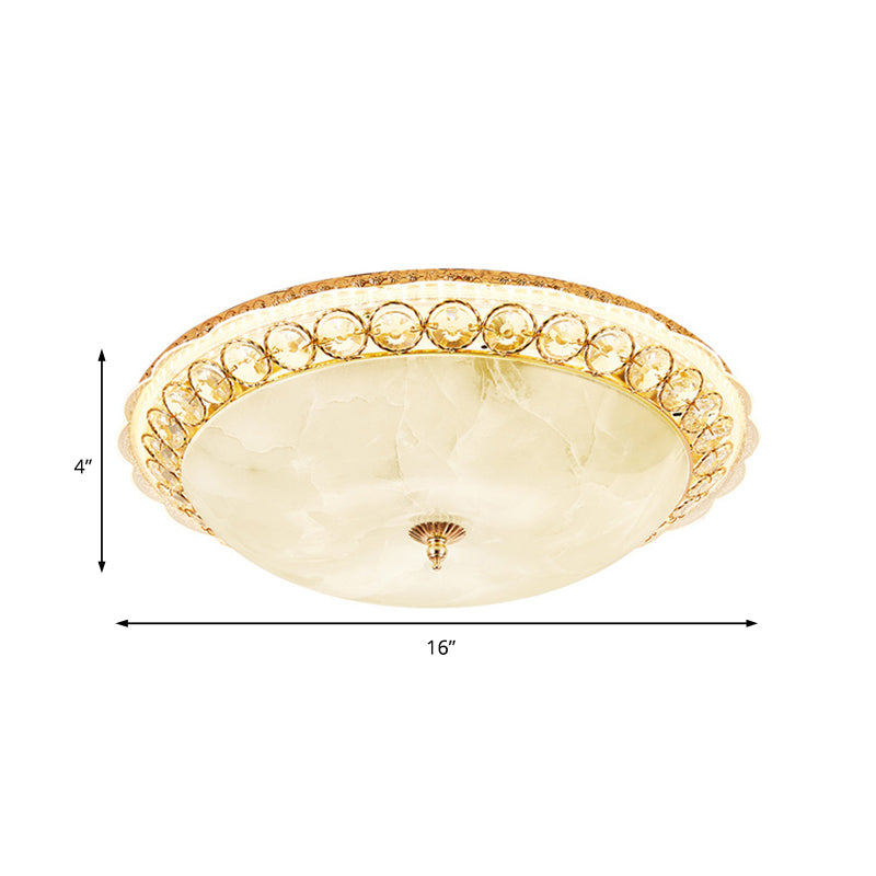 Modern LED Flush Ceiling Light with Textured Glass Bowl, Crystal Accent in Gold - 12"/16" Wide
