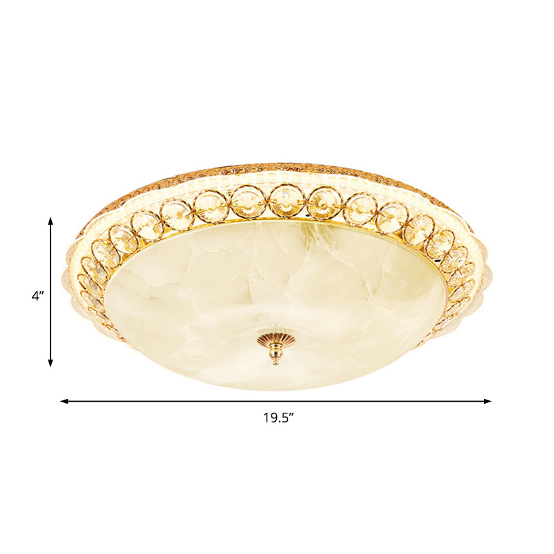 Modern LED Flush Ceiling Light with Textured Glass Bowl, Crystal Accent in Gold - 12"/16" Wide
