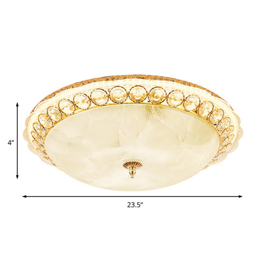 Modern LED Flush Ceiling Light with Textured Glass Bowl, Crystal Accent in Gold - 12"/16" Wide