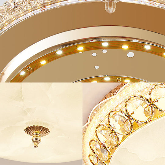 Modern LED Flush Ceiling Light with Textured Glass Bowl, Crystal Accent in Gold - 12"/16" Wide