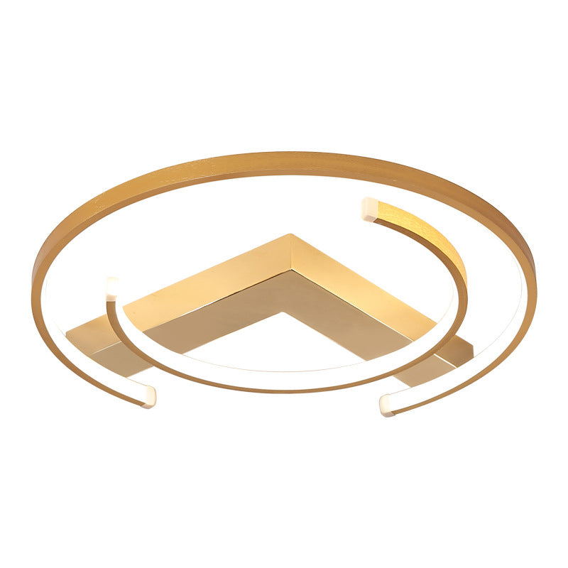 Metal Gold Flush Mount Ceiling Lamp - C-Shaped Design, LED, Bedroom Lighting, 16"/19.5" Wide