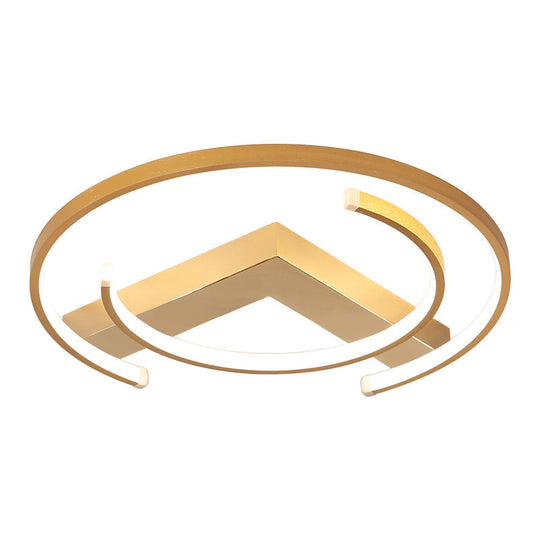 Metal Gold Flush Mount Ceiling Lamp - C-Shaped Design, LED, Bedroom Lighting, 16"/19.5" Wide