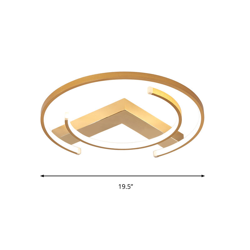 Metal Gold Flush Mount Ceiling Lamp - C-Shaped Design, LED, Bedroom Lighting, 16"/19.5" Wide