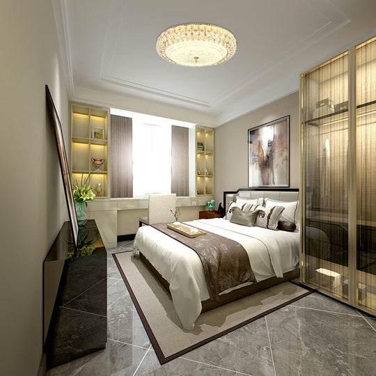 Contemporary Frosted Glass LED Ceiling Light with K9 Crystal in Gold - 12"/16" Wide