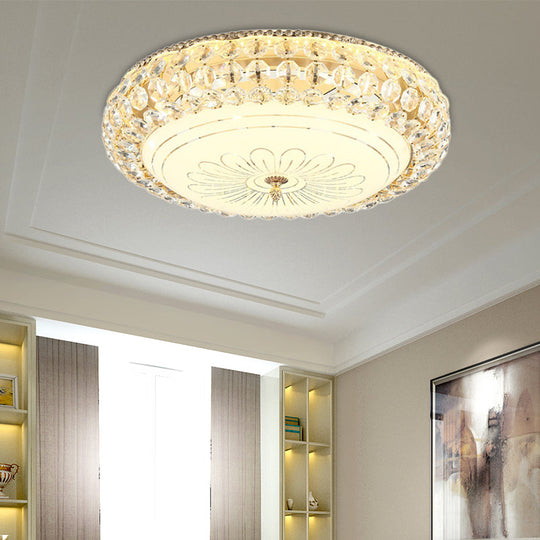 Contemporary Frosted Glass LED Ceiling Light with K9 Crystal in Gold - 12"/16" Wide