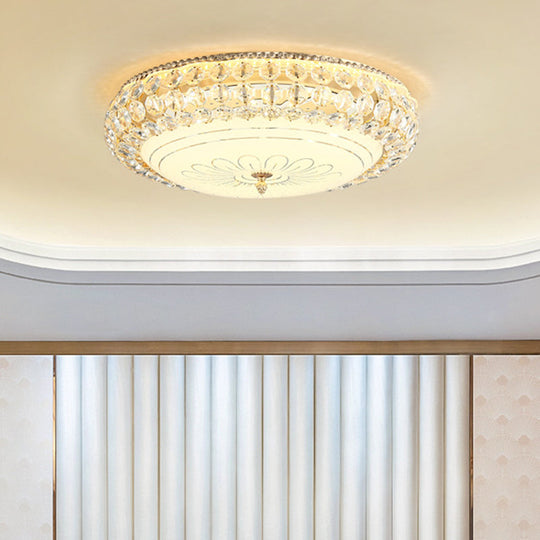 Contemporary Frosted Glass LED Ceiling Light with K9 Crystal in Gold - 12"/16" Wide