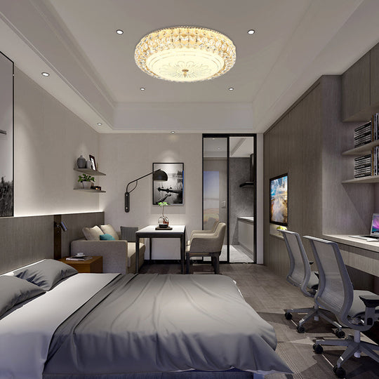 Contemporary Frosted Glass LED Ceiling Light with K9 Crystal in Gold - 12"/16" Wide