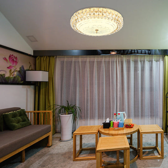 Contemporary Frosted Glass LED Ceiling Light with K9 Crystal in Gold - 12"/16" Wide