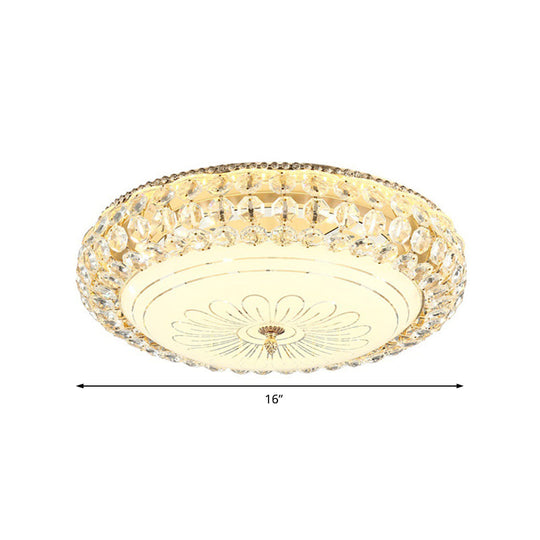 Contemporary Frosted Glass LED Ceiling Light with K9 Crystal in Gold - 12"/16" Wide