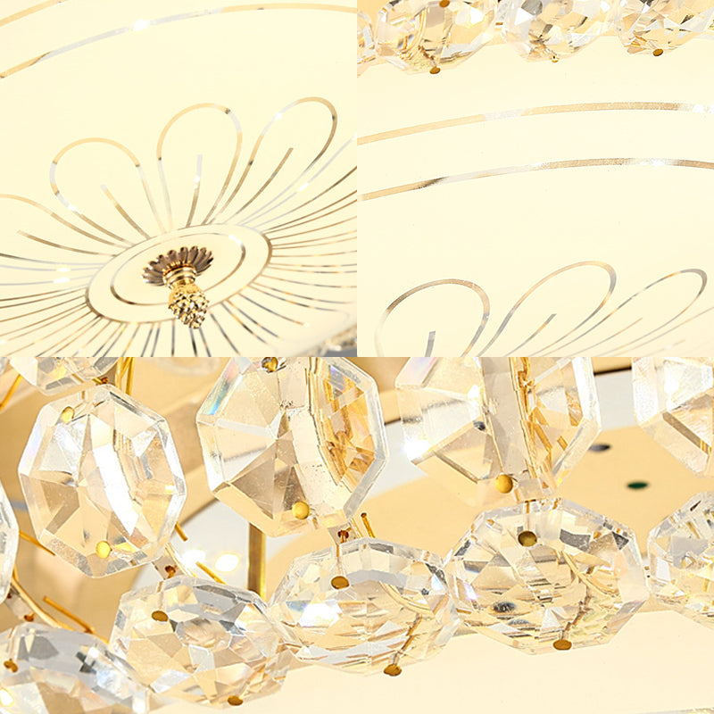 Contemporary Frosted Glass LED Ceiling Light with K9 Crystal in Gold - 12"/16" Wide