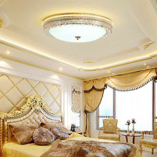 Modern LED Flush Light Fixture with Clear Crystal Accent and Frosted Glass in Gold