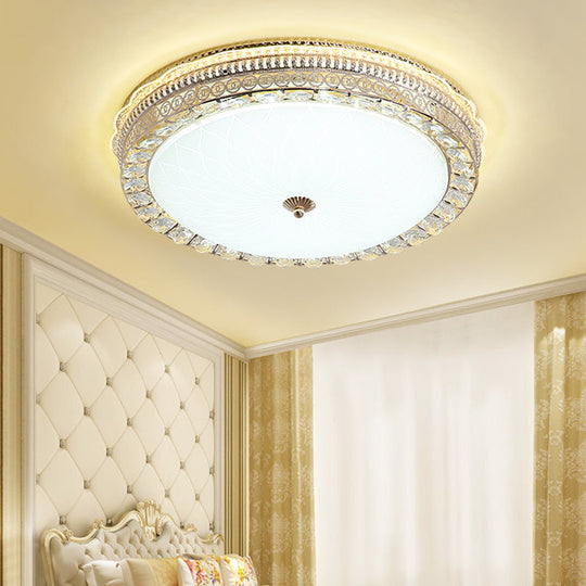 Modern LED Flush Light Fixture with Clear Crystal Accent and Frosted Glass in Gold