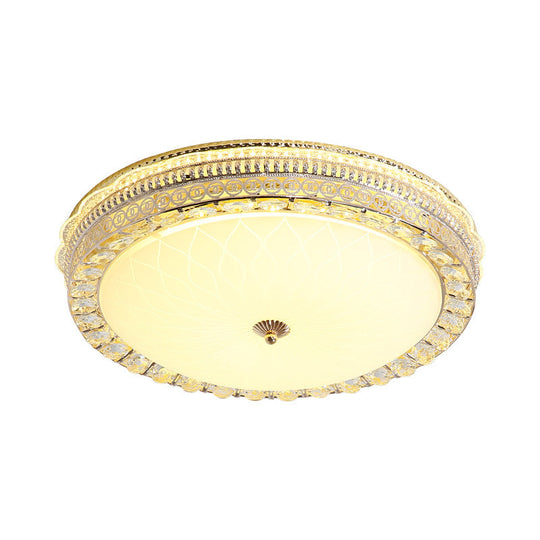 Modern LED Flush Light Fixture with Clear Crystal Accent and Frosted Glass in Gold