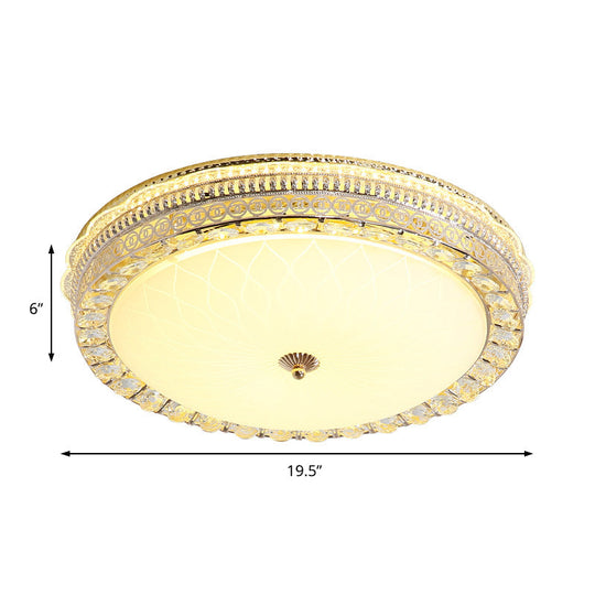 Modern LED Flush Light Fixture with Clear Crystal Accent and Frosted Glass in Gold