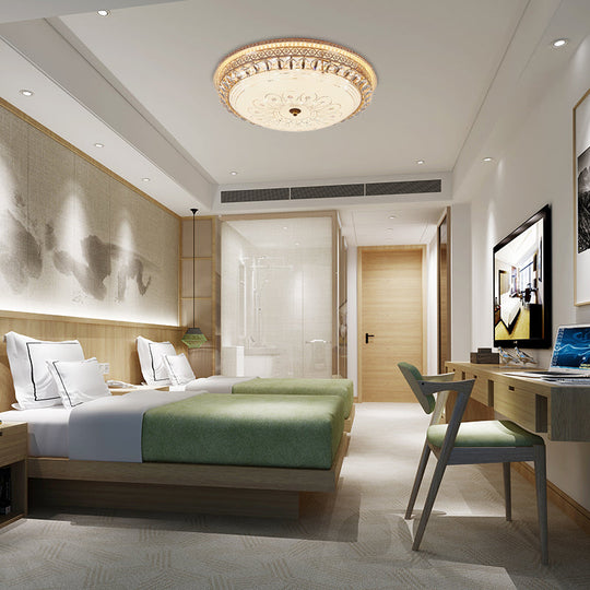 Modern Gold Flush Mount Ceiling Light with Opal Glass LED and Crystal Accent - 16"/19.5" W Round Flush Light for Bedroom