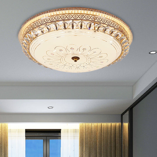Modern Gold Flush Mount Ceiling Light with Opal Glass LED and Crystal Accent - 16"/19.5" W Round Flush Light for Bedroom