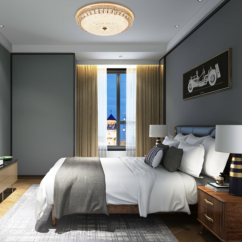 Modern Gold Flush Mount Ceiling Light with Opal Glass LED and Crystal Accent - 16"/19.5" W Round Flush Light for Bedroom