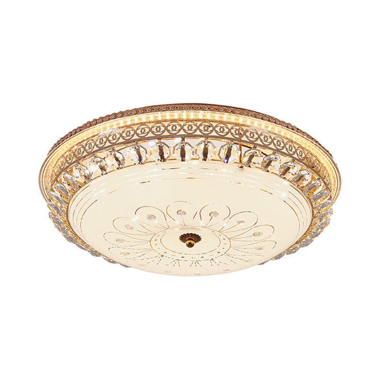 Modern Gold Flush Mount Ceiling Light with Opal Glass LED and Crystal Accent - 16"/19.5" W Round Flush Light for Bedroom