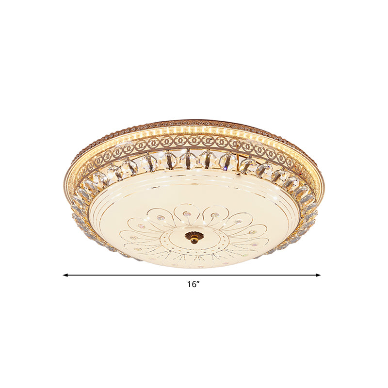 Modern Gold Flush Mount Ceiling Light with Opal Glass LED and Crystal Accent - 16"/19.5" W Round Flush Light for Bedroom