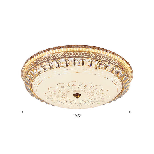 Modern Gold Flush Mount Ceiling Light with Opal Glass LED and Crystal Accent - 16"/19.5" W Round Flush Light for Bedroom