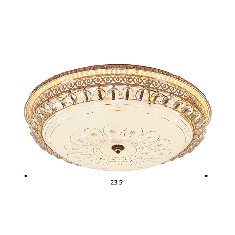 Modern Gold Flush Mount Ceiling Light with Opal Glass LED and Crystal Accent - 16"/19.5" W Round Flush Light for Bedroom