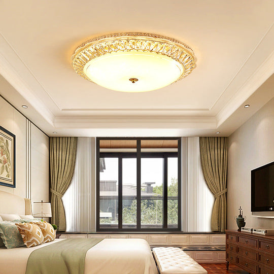 Contemporary LED Flush Mount Ceiling Light with Opal Glass Bowl and Crystal Accents - 12"/16" Gold