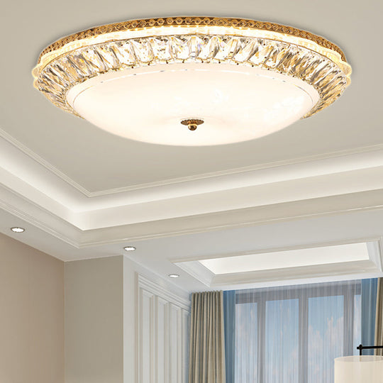 Contemporary LED Flush Mount Ceiling Light with Opal Glass Bowl and Crystal Accents - 12"/16" Gold
