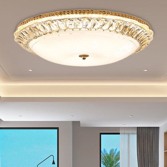 Contemporary LED Flush Mount Ceiling Light with Opal Glass Bowl and Crystal Accents - 12"/16" Gold