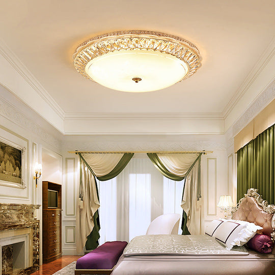 Contemporary LED Flush Mount Ceiling Light with Opal Glass Bowl and Crystal Accents - 12"/16" Gold