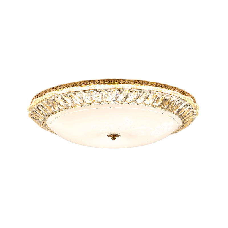 Contemporary LED Flush Mount Ceiling Light with Opal Glass Bowl and Crystal Accents - 12"/16" Gold