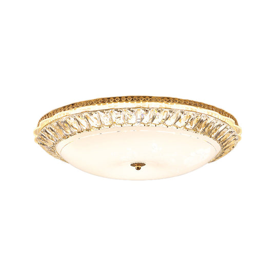 Contemporary LED Flush Mount Ceiling Light with Opal Glass Bowl and Crystal Accents - 12"/16" Gold