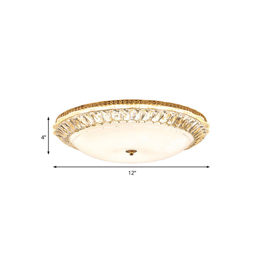 Contemporary LED Flush Mount Ceiling Light with Opal Glass Bowl and Crystal Accents - 12"/16" Gold