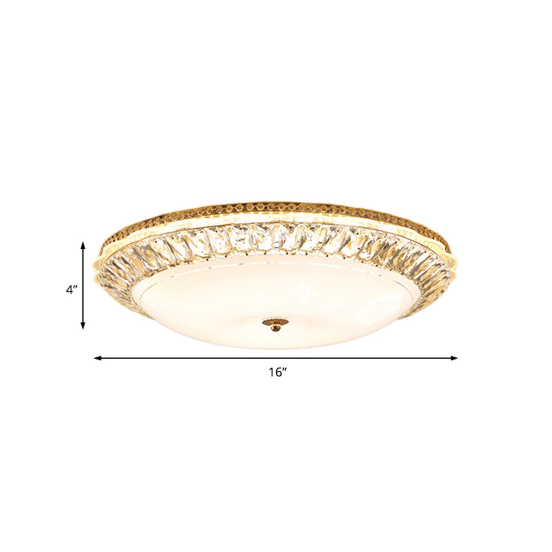 Contemporary LED Flush Mount Ceiling Light with Opal Glass Bowl and Crystal Accents - 12"/16" Gold
