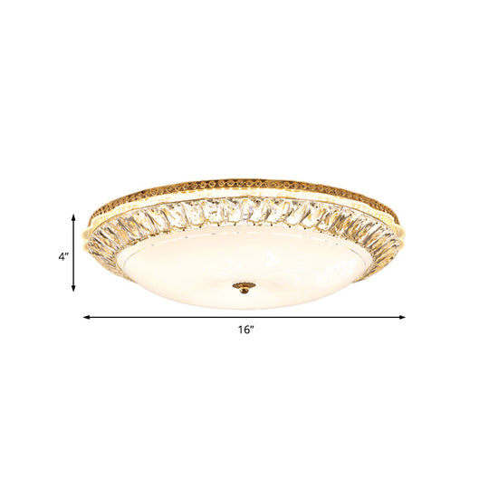 Contemporary LED Flush Mount Ceiling Light with Opal Glass Bowl and Crystal Accents - 12"/16" Gold