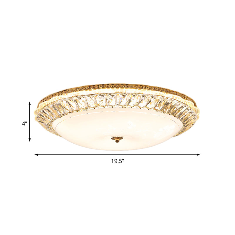 Contemporary LED Flush Mount Ceiling Light with Opal Glass Bowl and Crystal Accents - 12"/16" Gold