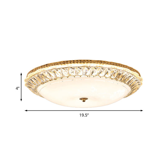 Contemporary LED Flush Mount Ceiling Light with Opal Glass Bowl and Crystal Accents - 12"/16" Gold